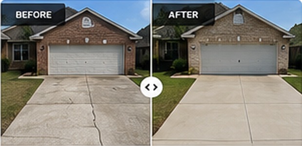 Before and after cracked driveway replacement