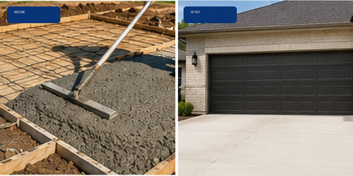 Before and after concrete preparation and finished surface