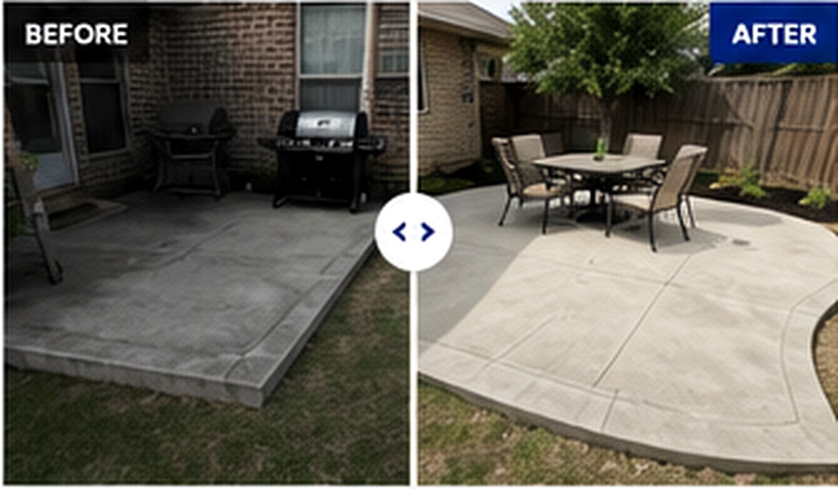 Before and after concrete patio extension project